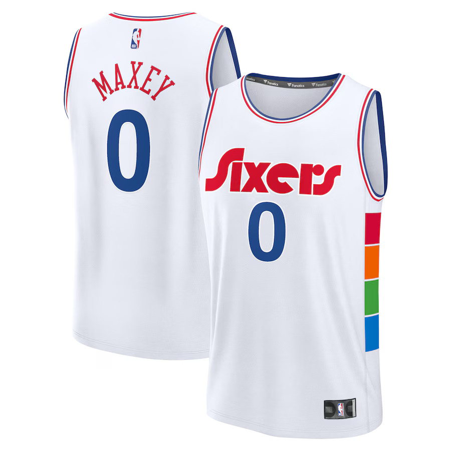 Men Philadelphia 76ers #0 Tyrese Maxey Fanatics White City Edition 2024-25 Fast Break Player NBA Jersey->philadelphia 76ers->NBA Jersey